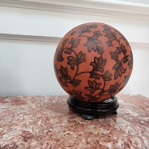 Decorative Sphere with Leaf Pattern Terracotta Home Decor